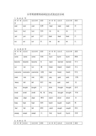小学英语常用动词过去式及过去分词