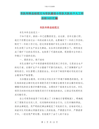 车队年终总结范文与车队建设小车队大队长个人工作总结汇编