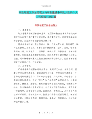 车队年度工作总结范文与车队建设小车队大队长个人工作总结汇编