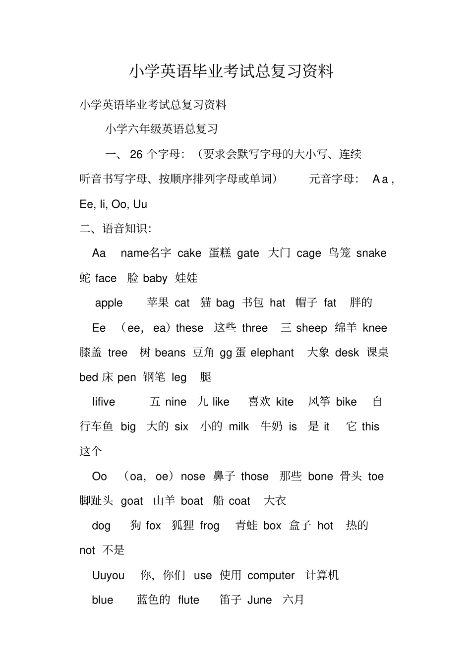 小学英语毕业考试总复习资料_第1页