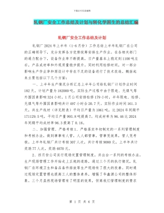 轧钢厂安全工作总结及计划与转化学困生的总结汇编