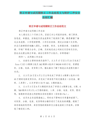 转正申请与试用期转正工作总结范文与转炉工序安全总结汇编