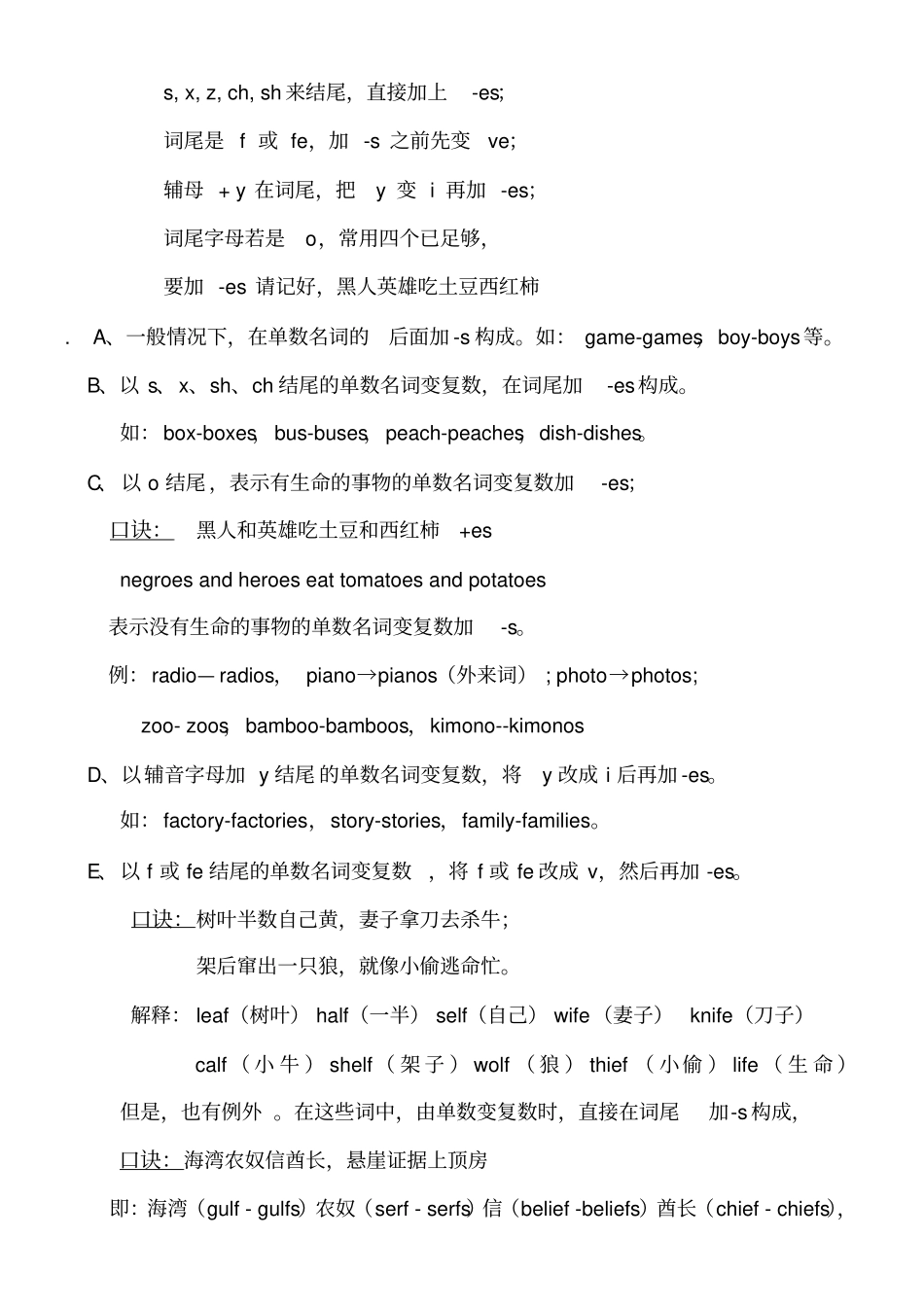 小学英语语法-名词单复数变化规则记忆顺口溜_第2页