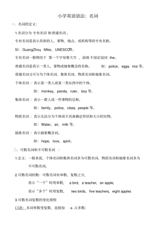 小学英语语法-名词单复数变化规则记忆顺口溜