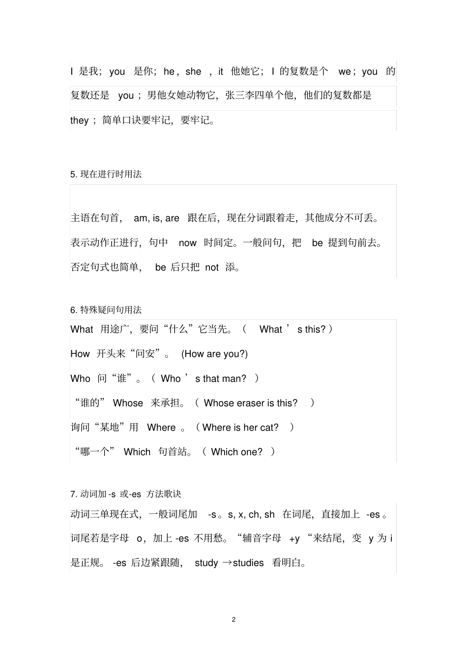 小学英语语法快速记忆口诀_第2页