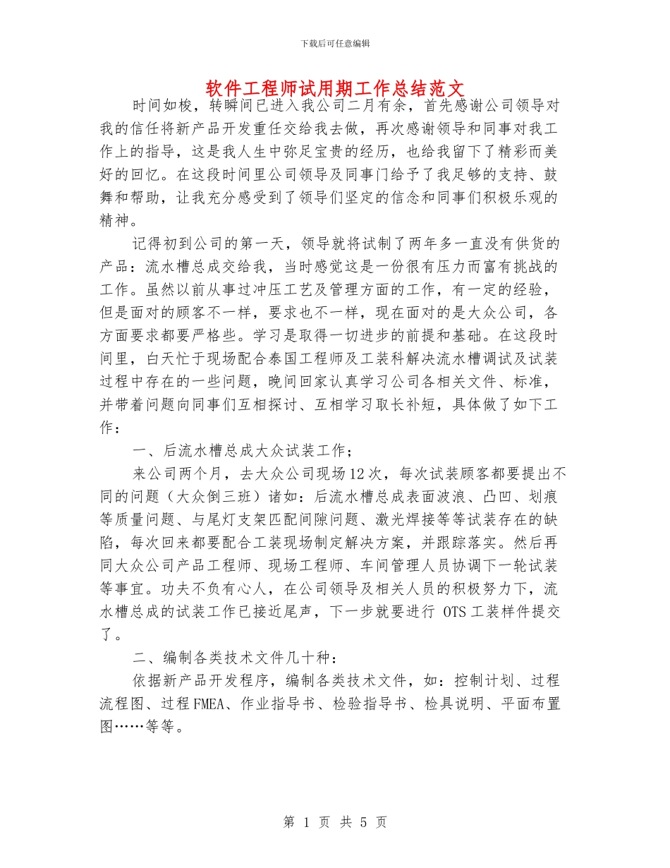 软件工程师试用期工作总结范文_第1页