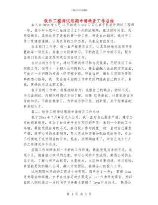 软件工程师试用期申请转正工作总结