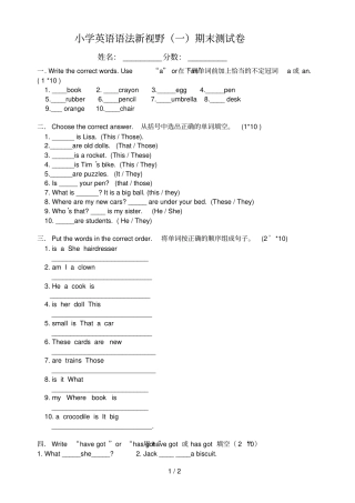 小学英语语法新视野一期末试卷