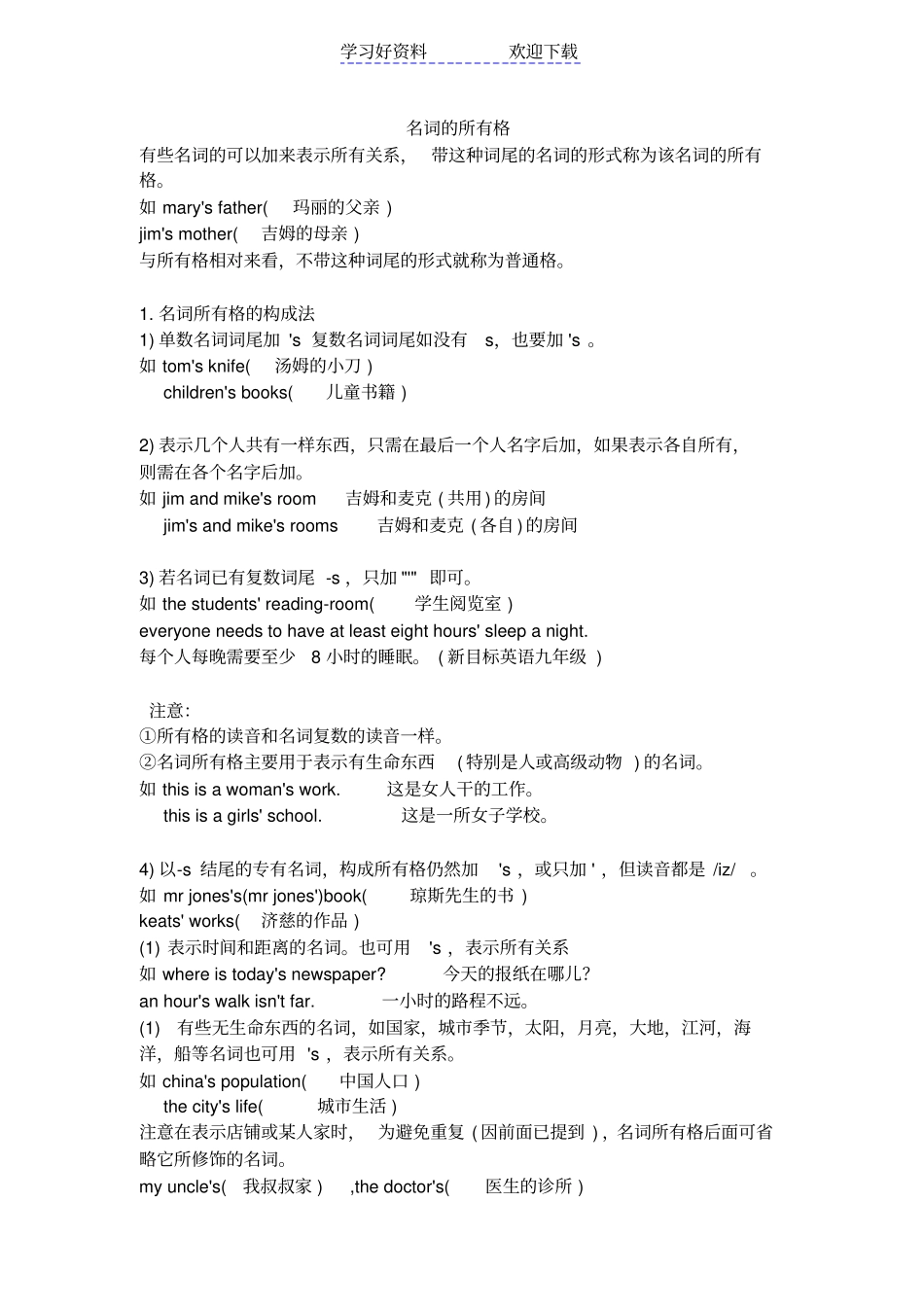 小学英语语法点基础复习之名词所有格_第1页