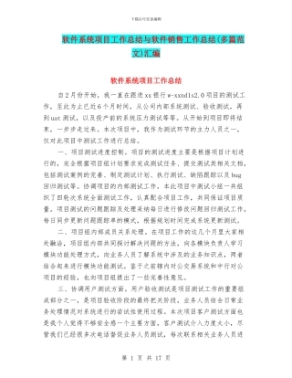 软件系统项目工作总结与软件销售工作总结汇编