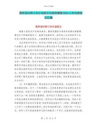 软件设计师工作计划范文与软件销售2024工作安排范文汇编