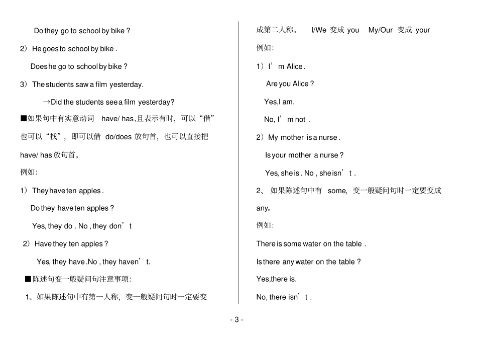 小学英语语法知识讲解一般疑问句的讲解_第3页