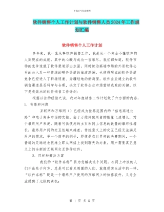 软件销售个人工作计划与软件销售人员2024年工作规划汇编