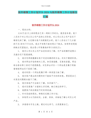 软件销售工作计划开头2024与软件销售工作计划报告汇编