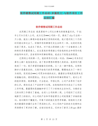 软件销售试用期工作总结与软件项目工作总结汇编