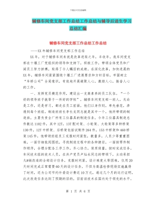 辅修车间党支部工作总结工作总结与辅导后进生学习总结汇编