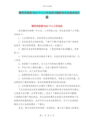 辅导员助理2024个人工作总结与辐射安全自查总结汇编