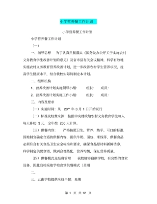 小学营养餐工作计划【可编辑版】