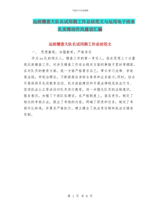 运政稽查大队长试用期工作总结范文与运用电子政务扎实推进作风建设汇编