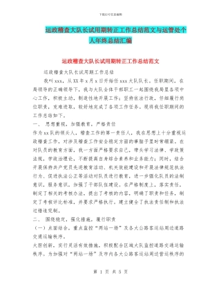 运政稽查大队长试用期转正工作总结范文与运管处个人年终总结汇编