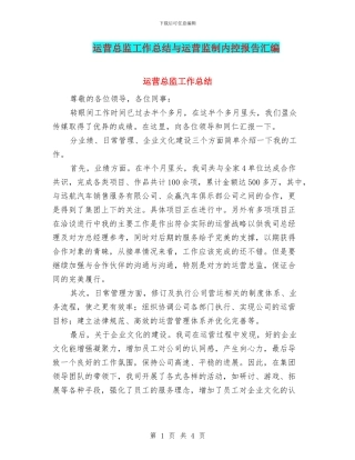 运营总监工作总结与运营监制内控报告汇编