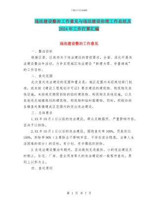 违法建设整治工作意见与违法建设治理工作总结及2024年工作打算汇编