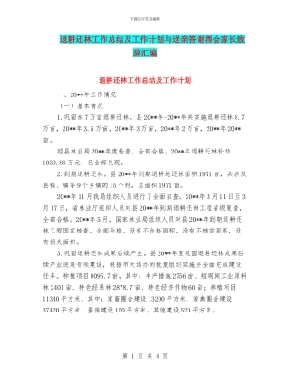 退耕还林工作总结及工作计划与送亲答谢酒会家长致辞汇编