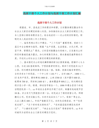 选派干部个人工作计划与选派干部工作计划汇编