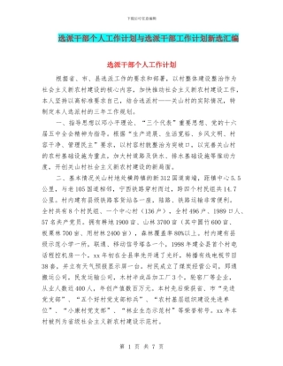 选派干部个人工作计划与选派干部工作计划新选汇编