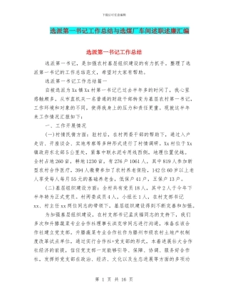 选派第一书记工作总结与选煤厂车间述职述廉汇编