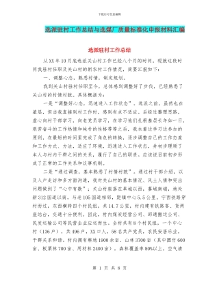 选派驻村工作总结与选煤厂质量标准化申报材料汇编