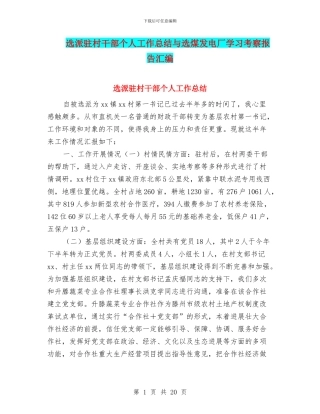选派驻村干部个人工作总结与选煤发电厂学习考察报告汇编