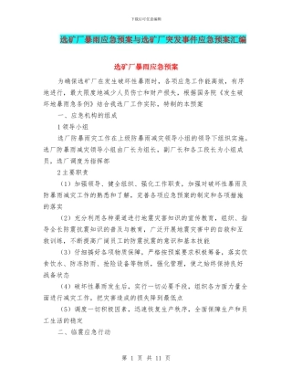 选矿厂暴雨应急预案与选矿厂突发事件应急预案汇编