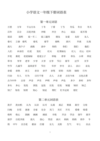 小学语文人教版一年级下册词语表