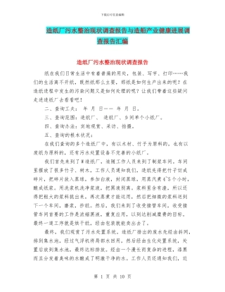 造纸厂污水整治现状调查报告与造船产业健康发展调查报告汇编