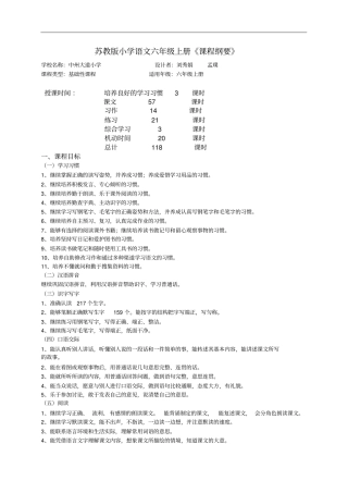 小学语文六年级苏教版课程纲要