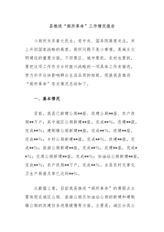 县推进“厕所革命”工作情况报告