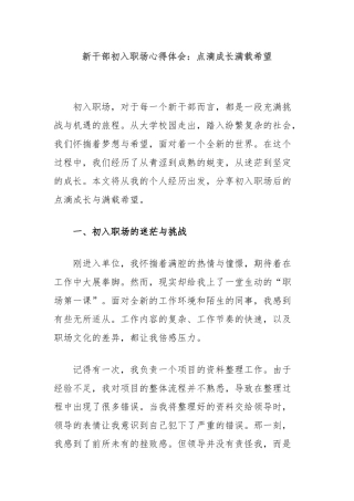新干部初入职场心得体会：点滴成长满载希望