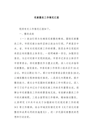 巡察整改工作情况汇报