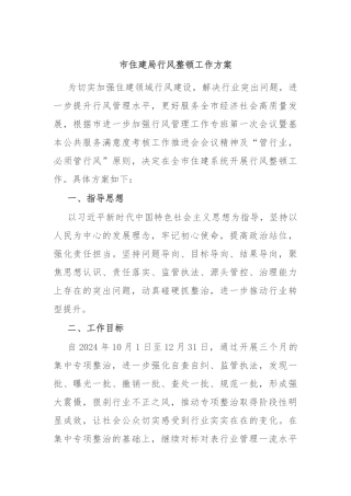市住建局行风整顿工作方案