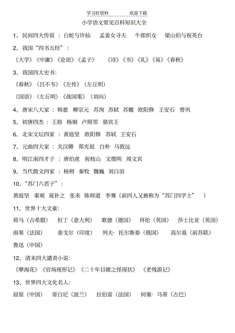 小学语文常见百科知识大全_第1页