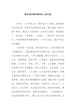 数字城市建设推进会上的汇报