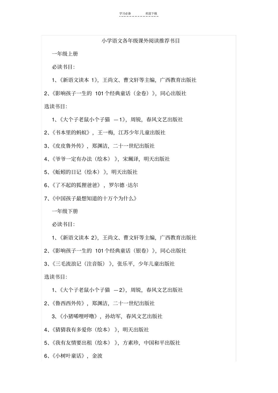 小学语文必选读书目_第1页