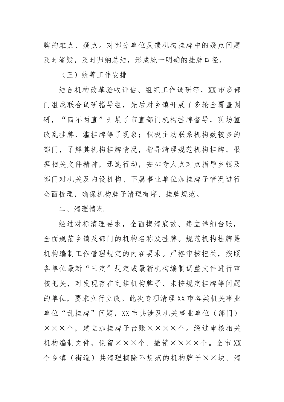 XX市开展乱挂机构牌子专项清理工作情况报告_第2页