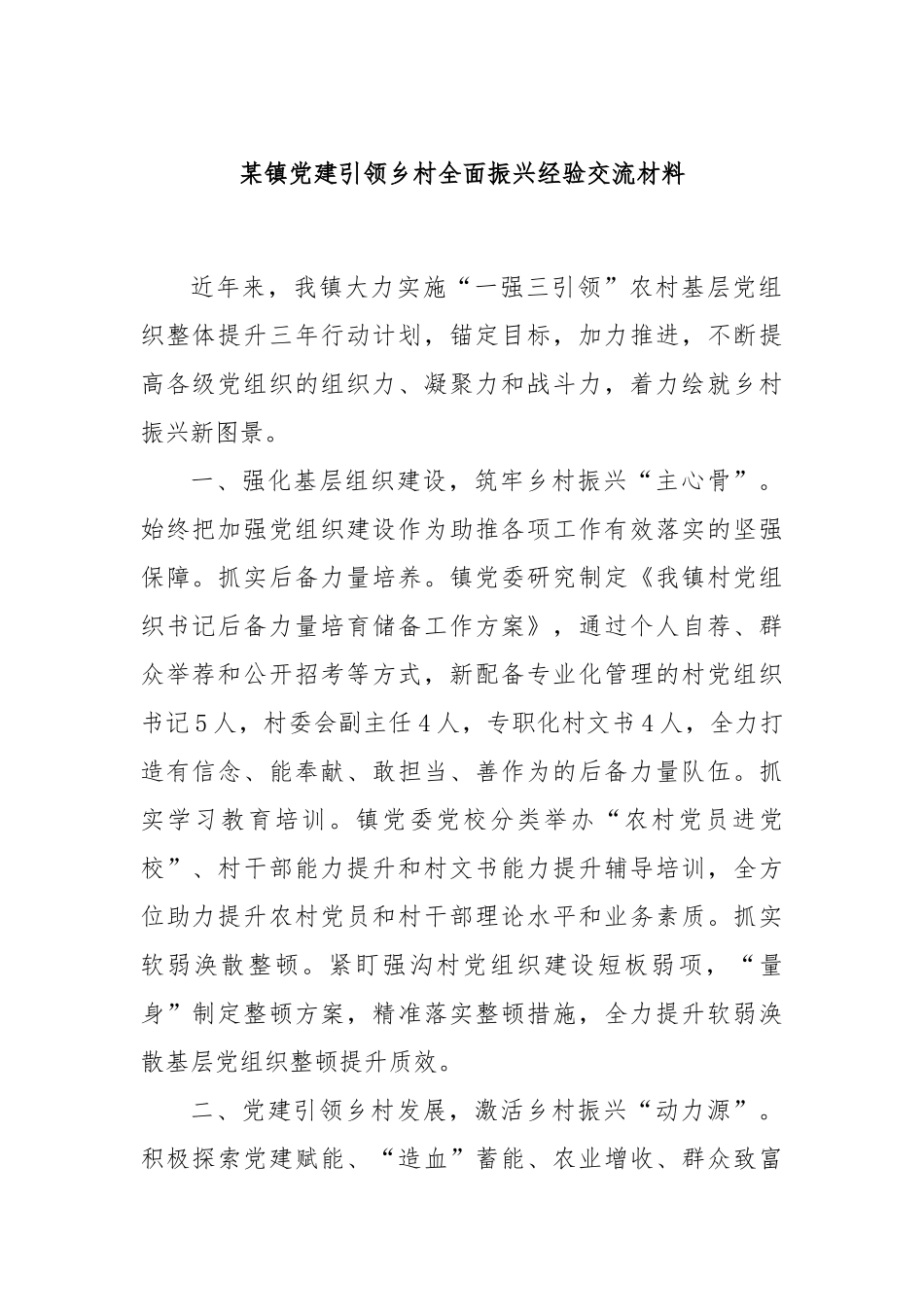 某镇党建引领乡村全面振兴经验交流材料_第1页