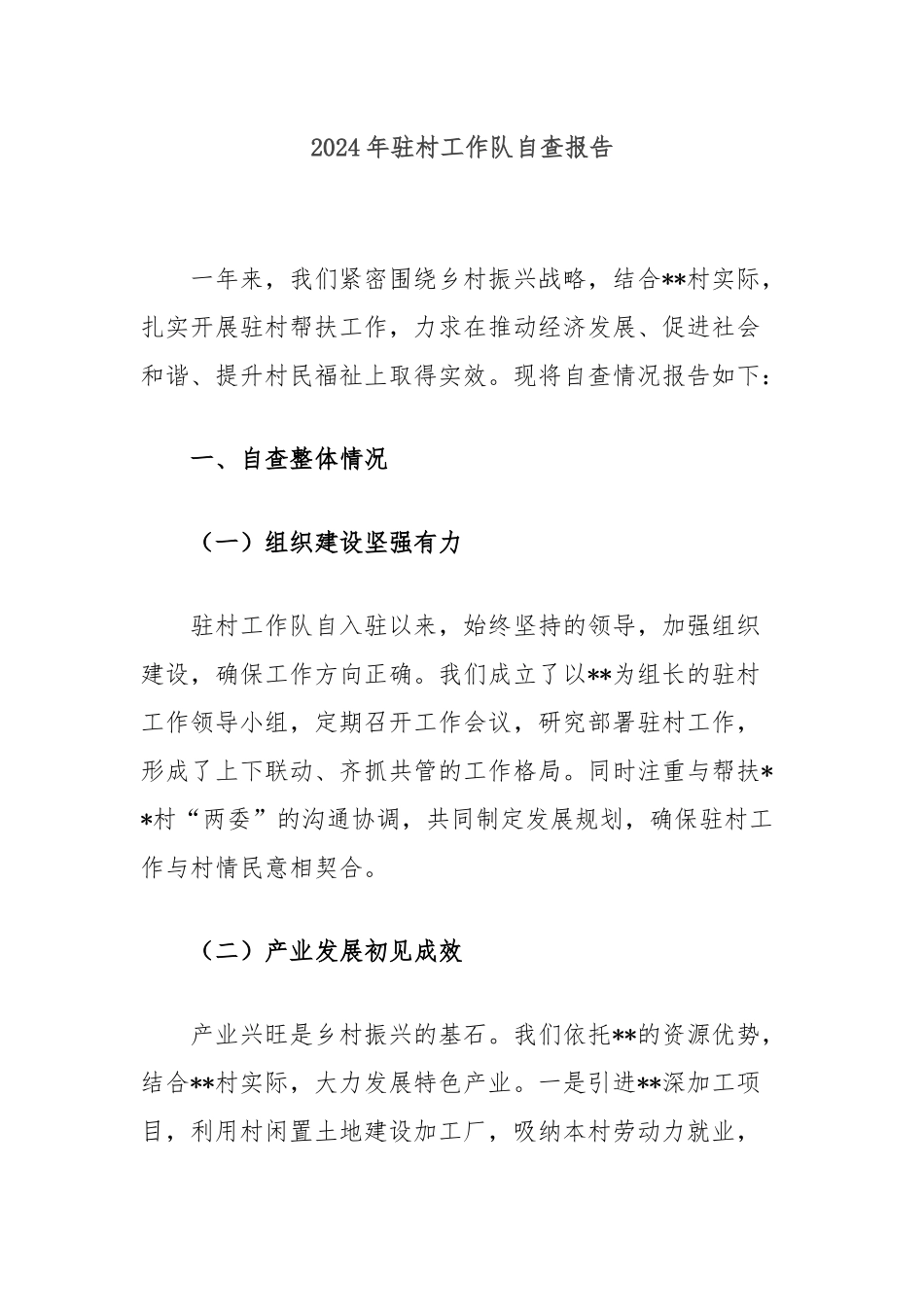 2024年驻村工作队自查报告_第1页