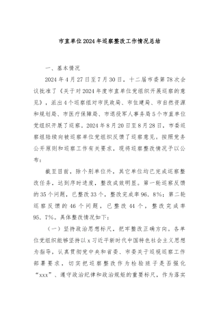 市直单位2024年巡察整改工作情况总结
