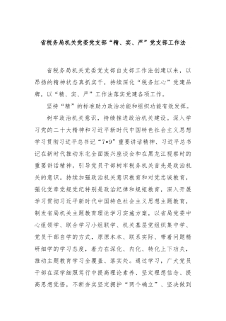 省税务局机关党委党支部“精、实、严”党支部工作法