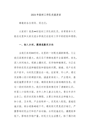 2024年驻村工作队交流发言