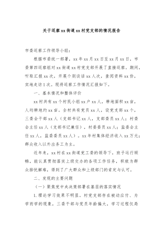 关于巡察xx街道xx村党支部的情况报告